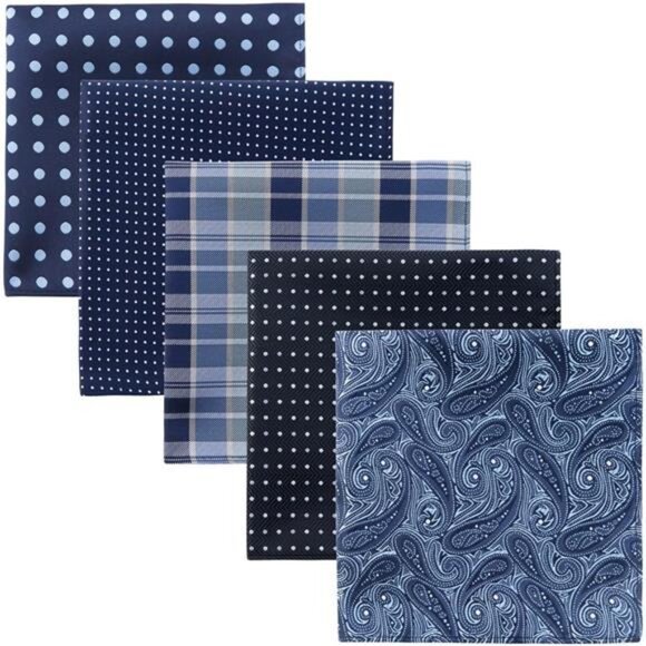 5 Piece Assorted Woven Microfiber Premium Pocket Square Gift Box Set - Picture 1 of 8